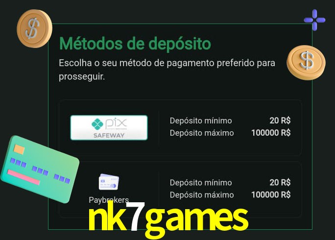 O cassino nk7games oferece uma grande variedade de métodos de pagamento